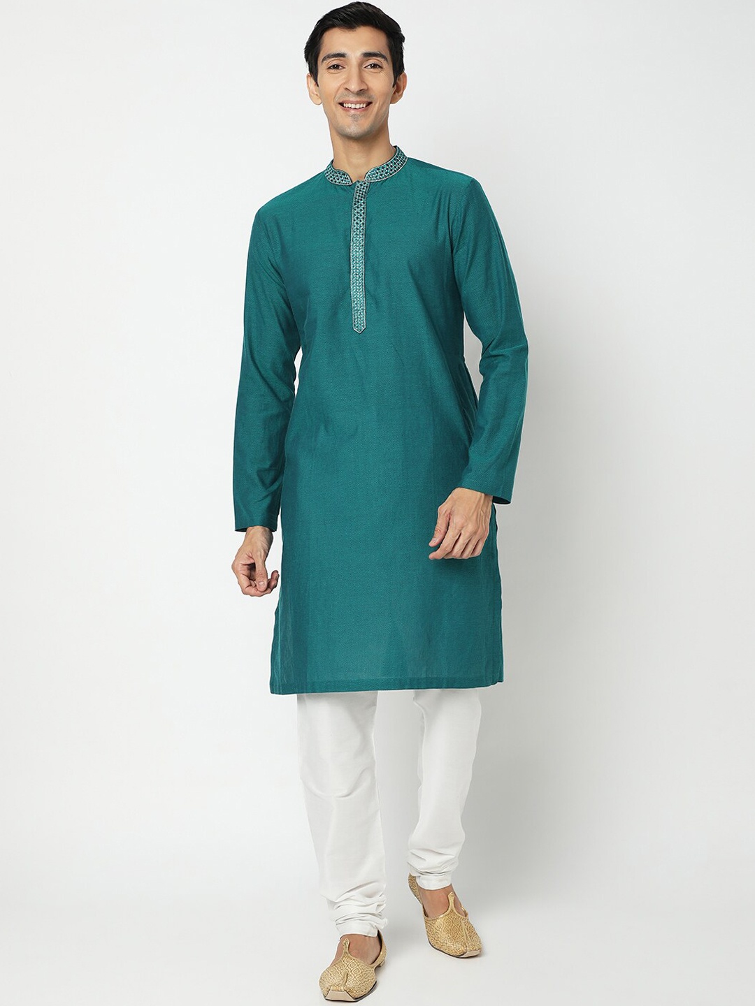 

Ethnicity Men Green Straight Cotton Kurta