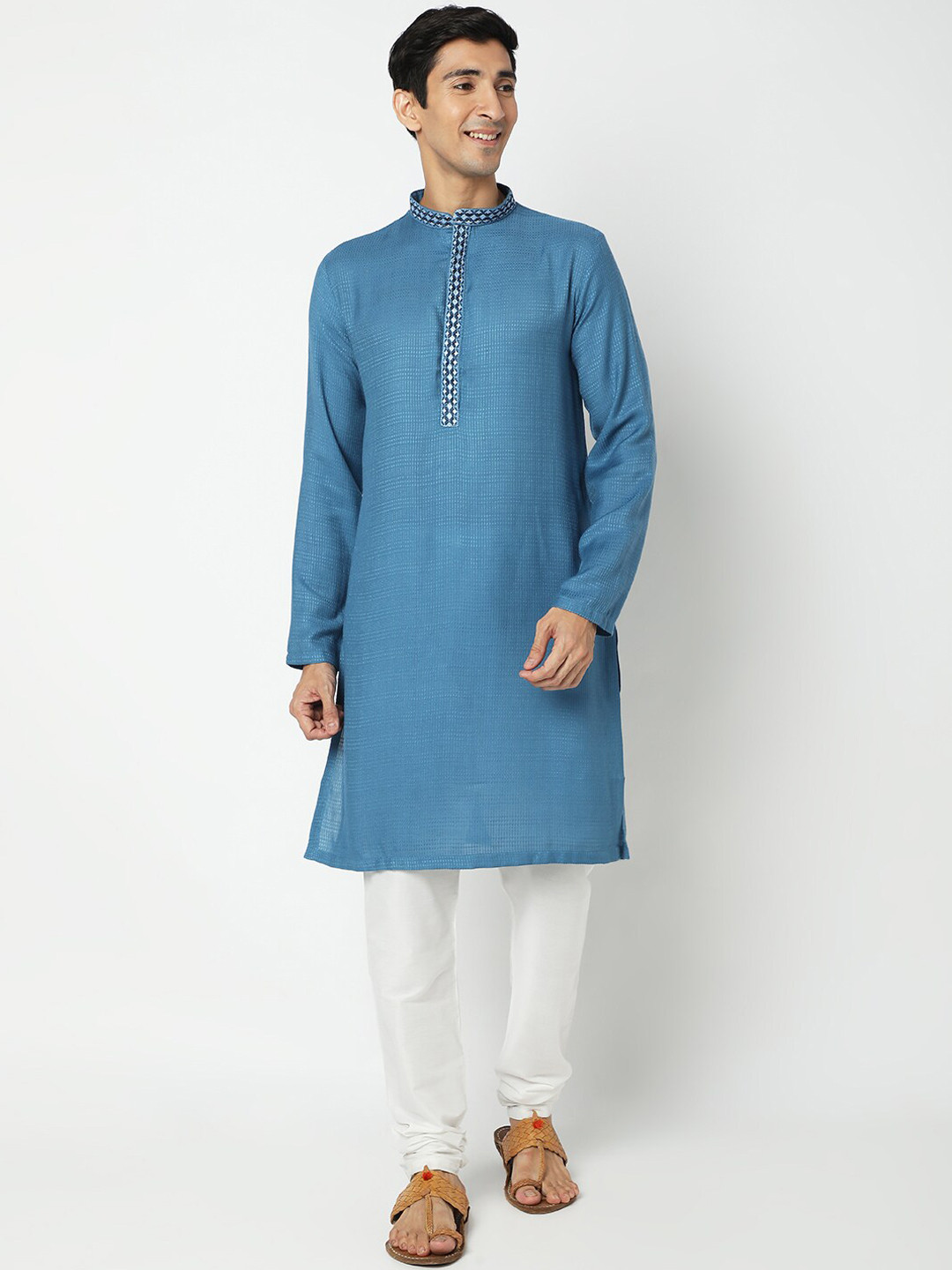 

Ethnicity Men Blue Straight Kurta
