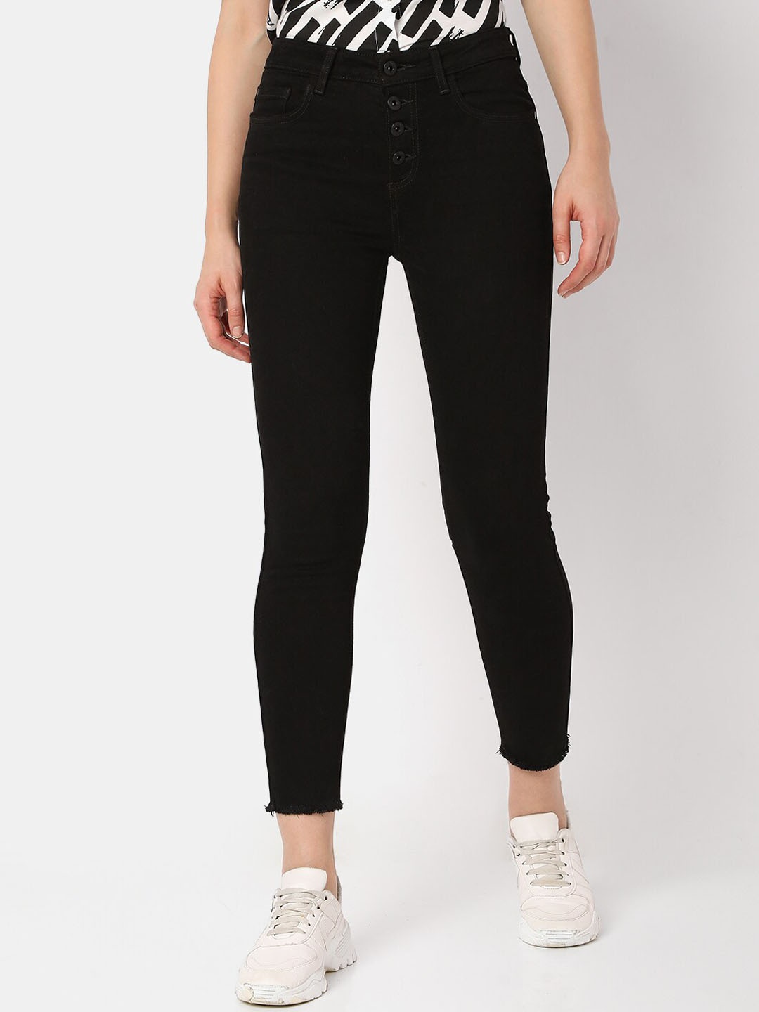 

Vero Moda Women Black Skinny Fit High-Rise Cotton Jeans