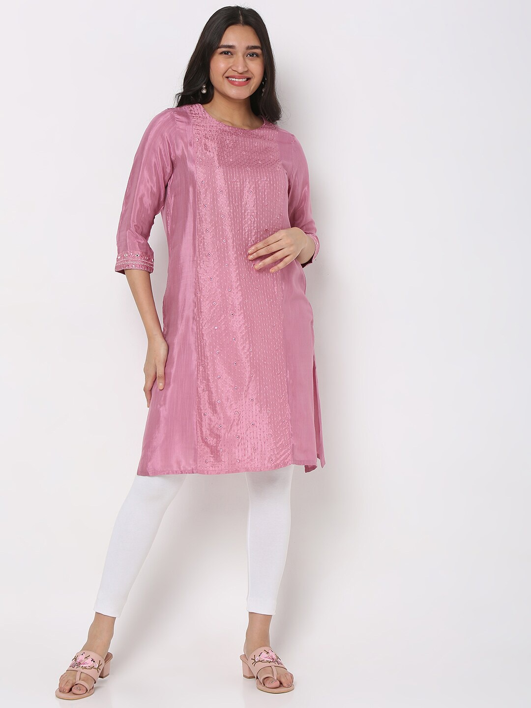 

Ethnicity Women Pink Cotton Kurta