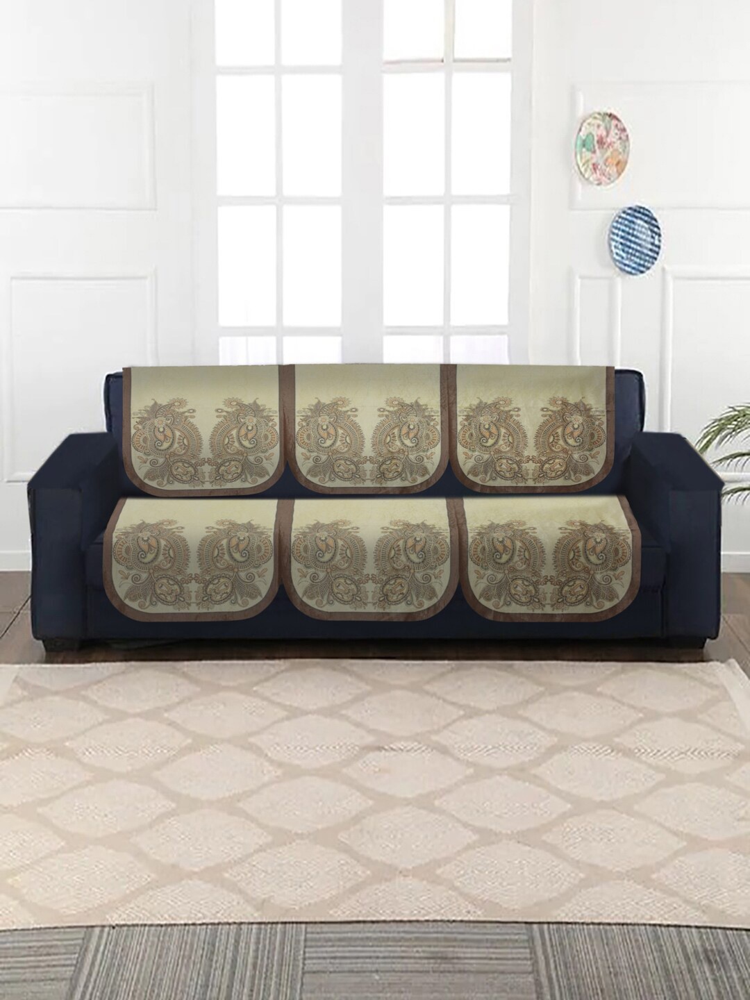 

MULTITEX Set Of 10 Beige & Black Printed 5 Seater Sofa Covers