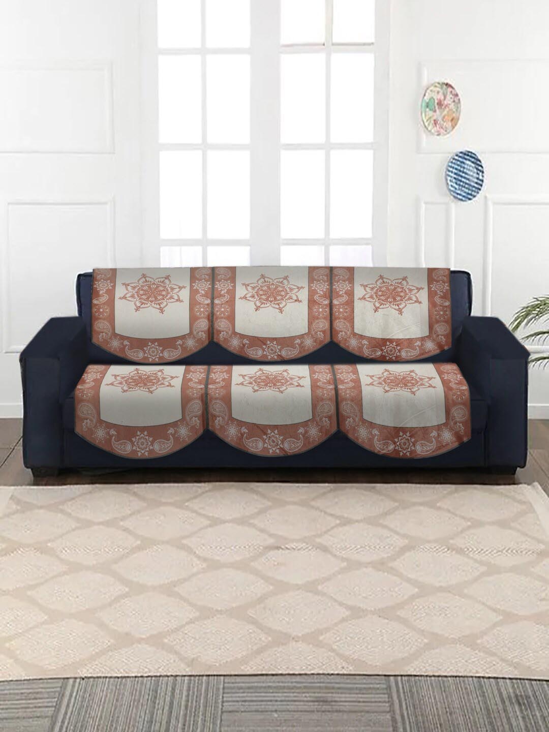 

MULTITEX Maroon Printed Velvet 5 Seater Sofa Cover Set