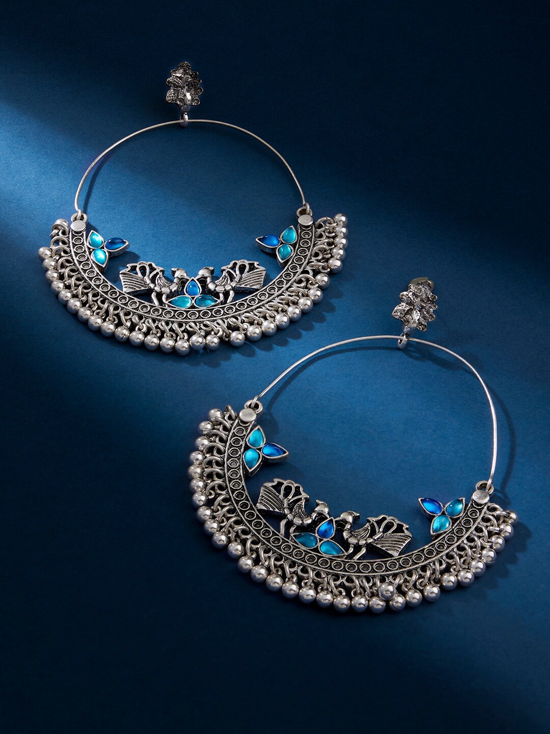 

Accessorize Women Blue & Silver-Toned Oxidised Chandbalis Earrings
