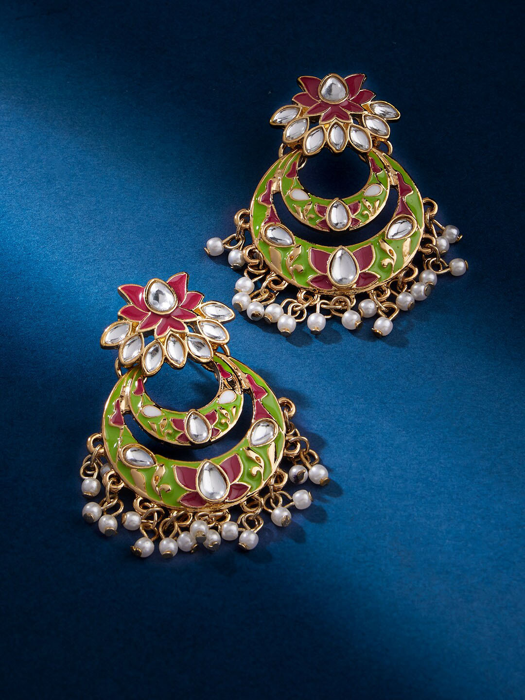 

Accessorize Green & Gold-Plated Classic Chandbalis Earrings