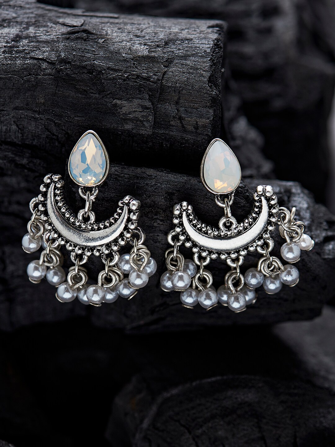 

Accessorize White & Silver-Plated Classic Chandbalis Earrings