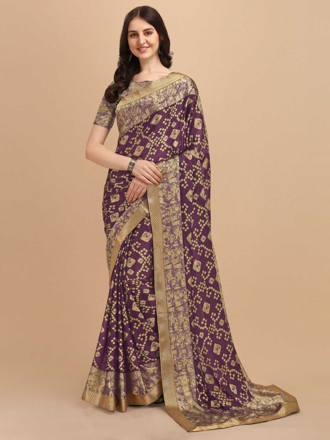 

Kasak Purple & Beige Bandhani Zari Bandhani Saree