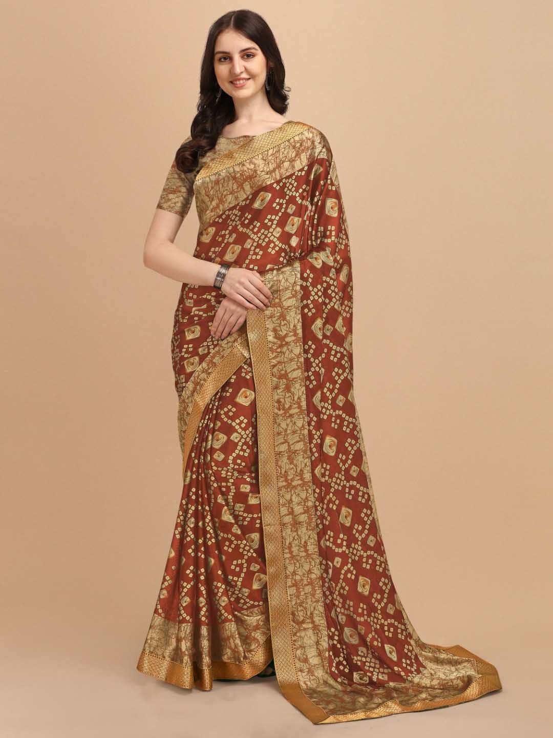 

Kasak Orange & Gold-Toned Bandhani Zari Bandhani Saree