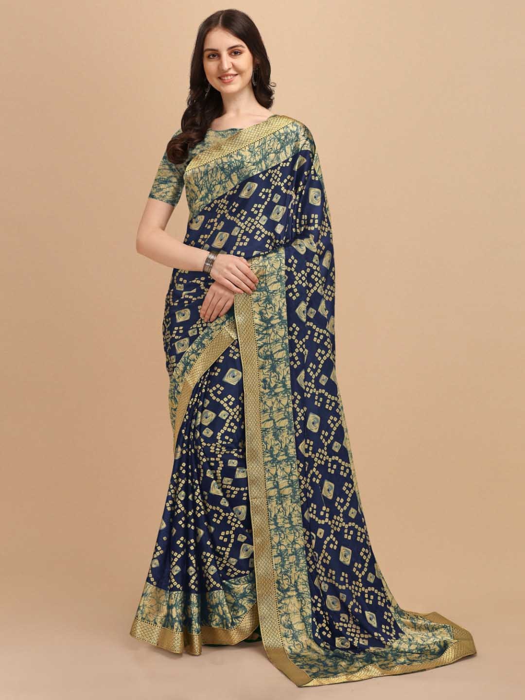 

Kasak Blue & Gold-Toned Bandhani Zari Bandhani Saree