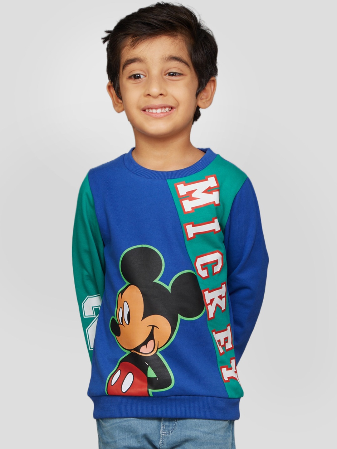

Zalio Boys Blue & Green Printed Mickey Mouse Sweatshirt