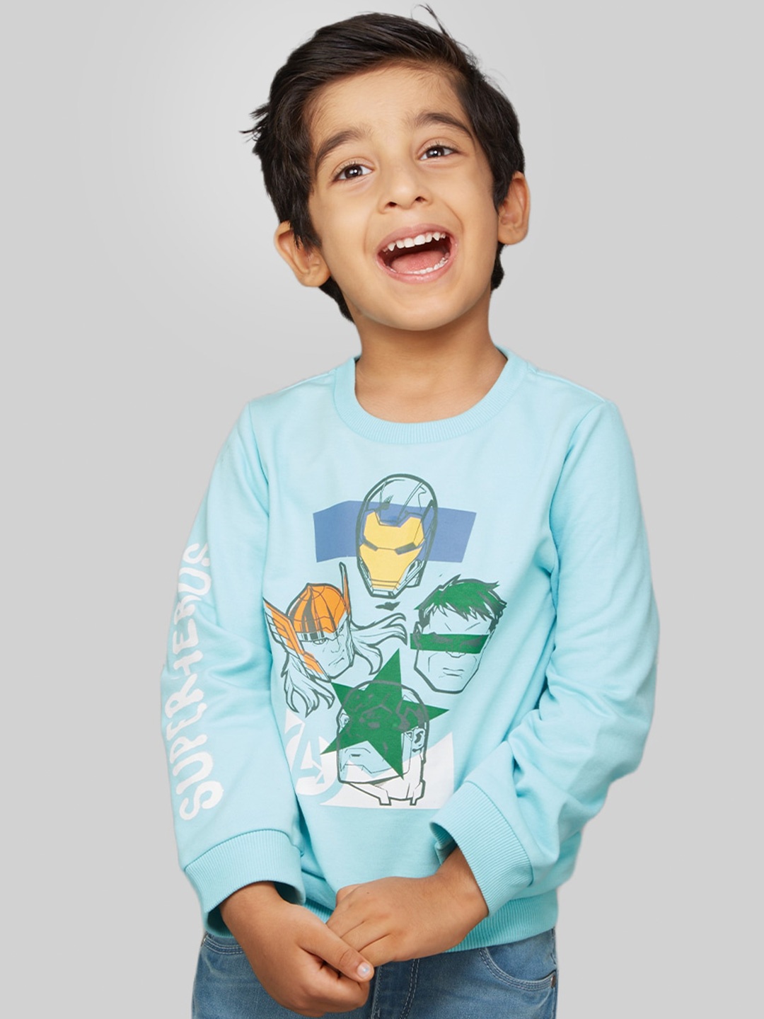 

Zalio Boys Turquoise Blue Marvel Printed Sweatshirt