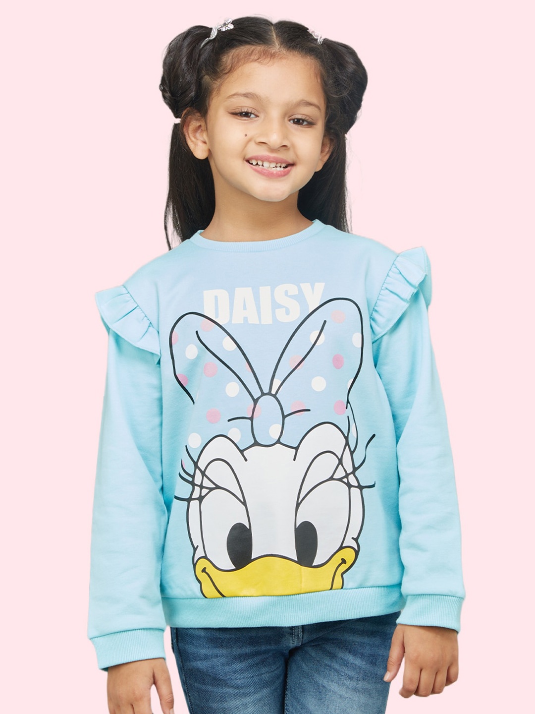 

Zalio Girls Turquoise Blue Daisy Duck Printed Sweatshirt