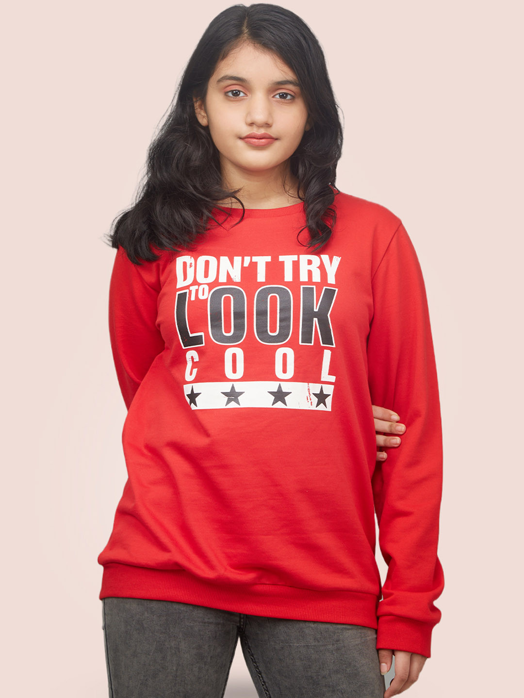 

Zalio Girls Red Printed Typography Sweatshirt