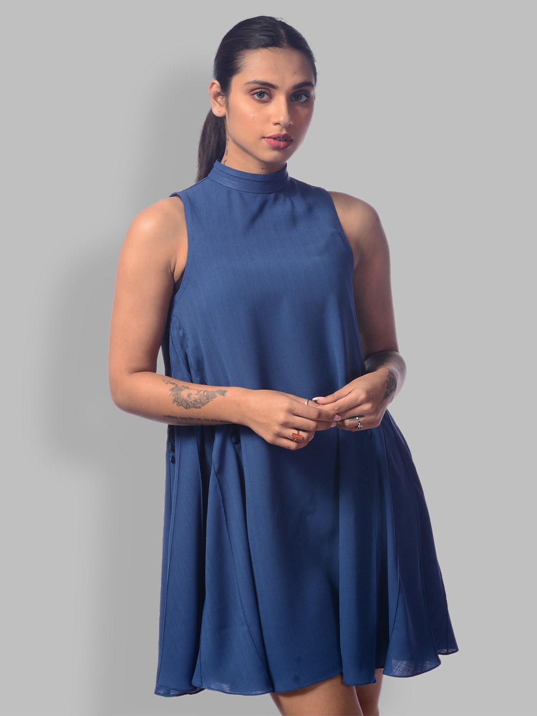 

MODWEE Blue Georgette A-Line Dress
