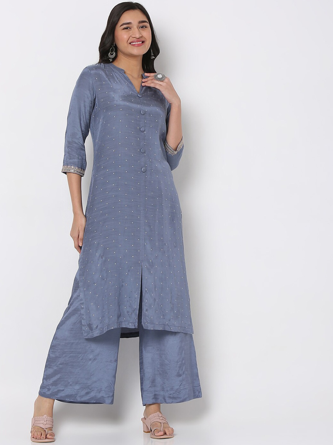 

Ethnicity Women Blue Sequinned Kurta with Palazzos