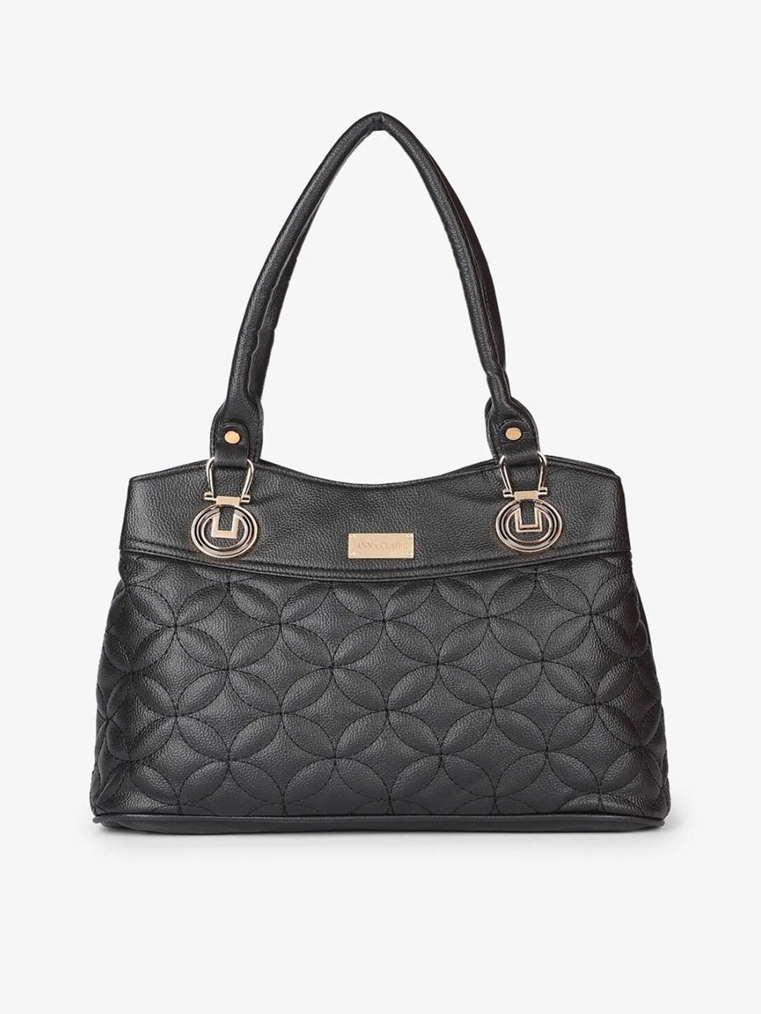 

Anna Claire Black PU Shopper Handheld Bag with Quilted