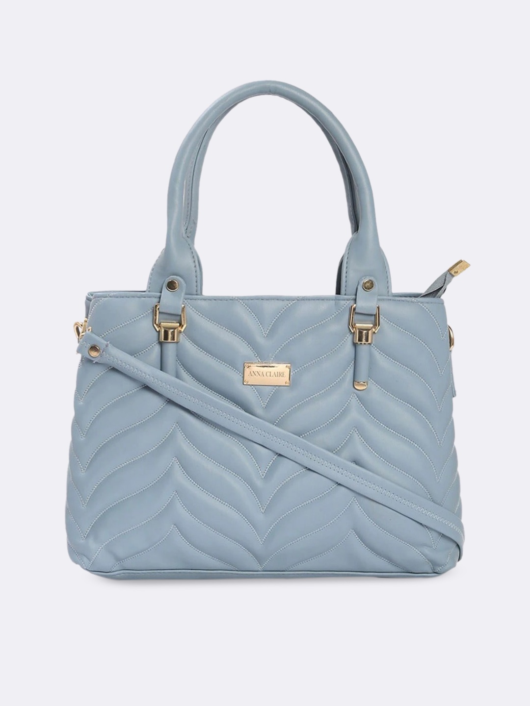 

Anna Claire Blue Textured PU Structured Quilted Handheld Bag