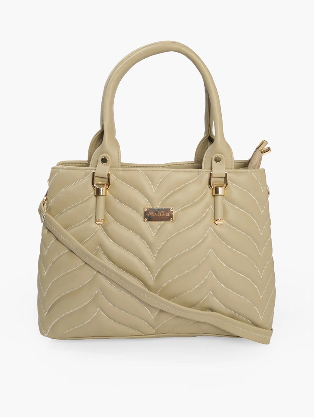 

Anna Claire Taupe PU Structured Handheld Bag with Quilted