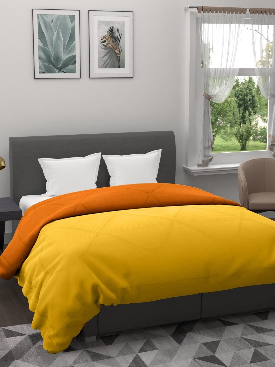 

Clasiko Yellow & Orange Mild Winter 210 GSM Reversible Cotton Double Bed Comforter