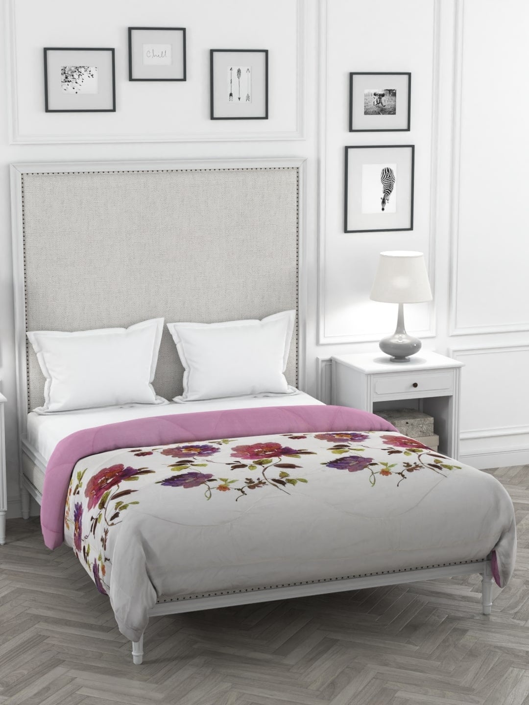 

Clasiko White & Purple Floral Mild Winter 210 GSM Double Bed Comforter
