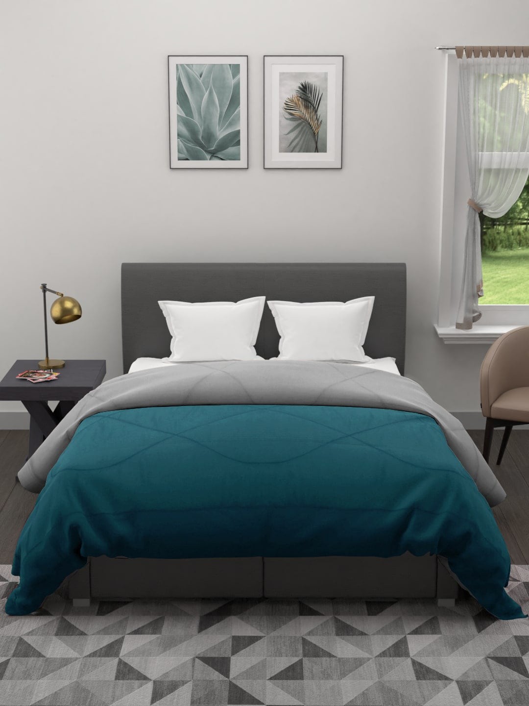 

Clasiko Teal & Grey Mild Winter 210 GSM Reversible Cotton Double Bed Comforter