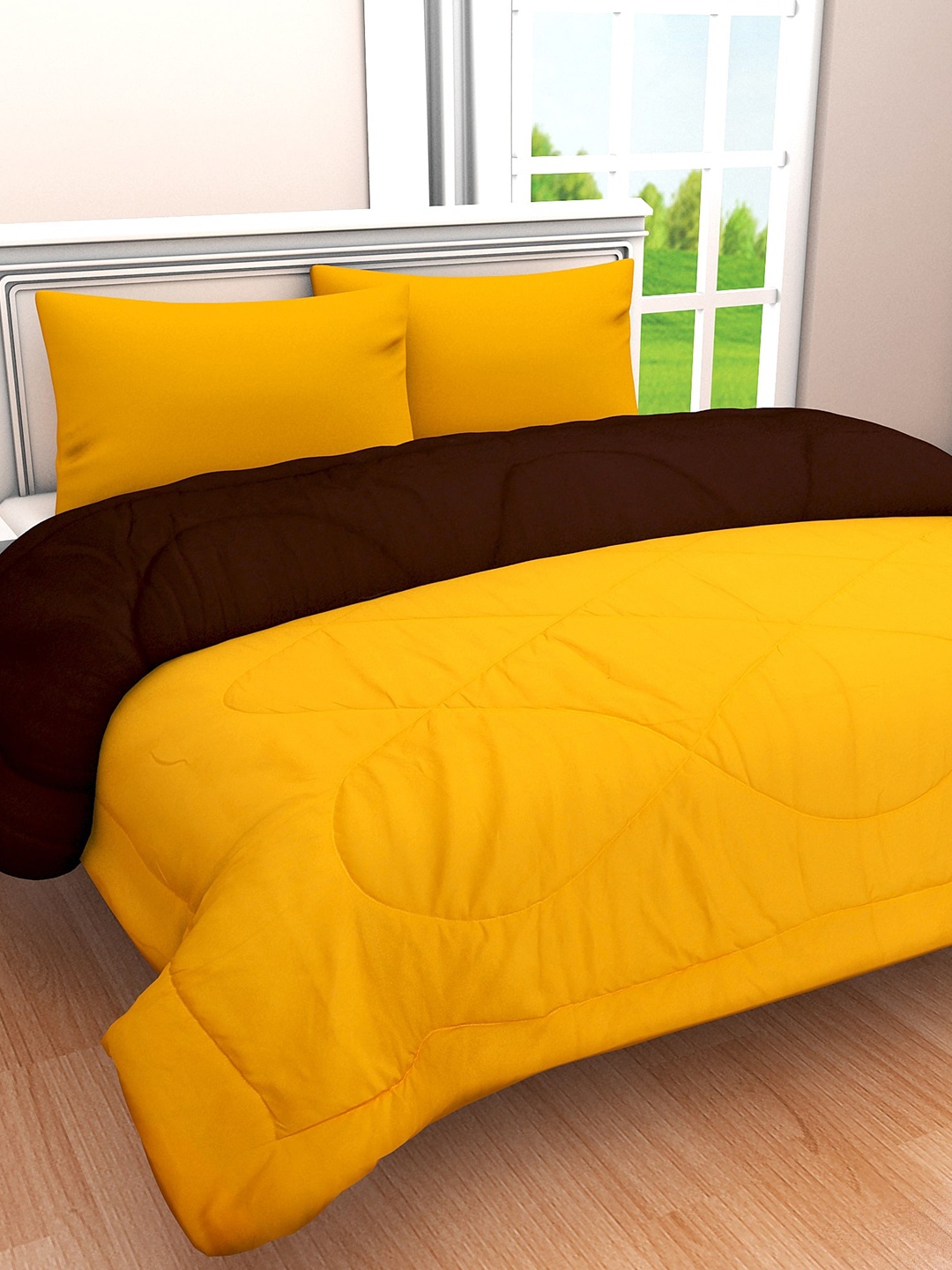 

Clasiko Yellow & Brown Mild Winter 210 GSM Reversible Cotton Double Bed Comforter