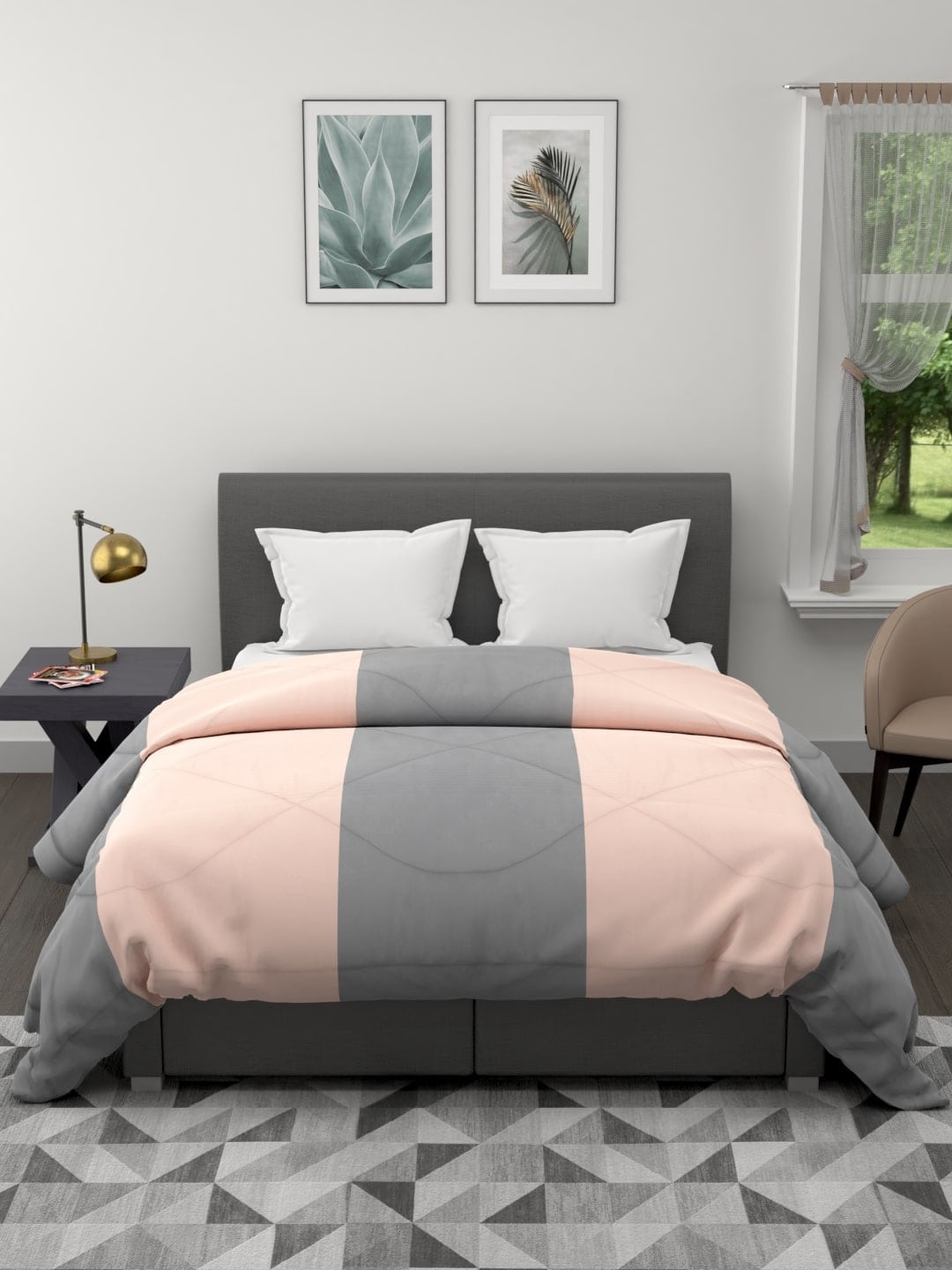 

Clasiko Grey & Pink Striped Mild Winter 210 GSM Reversible Cotton Double Bed Comforter