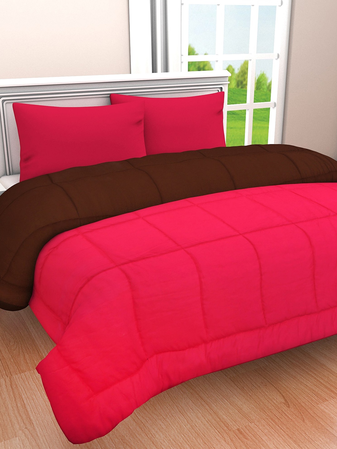 

Clasiko Pink & Brown Mild Winter 210 GSM Reversible Cotton Double Bed Comforter