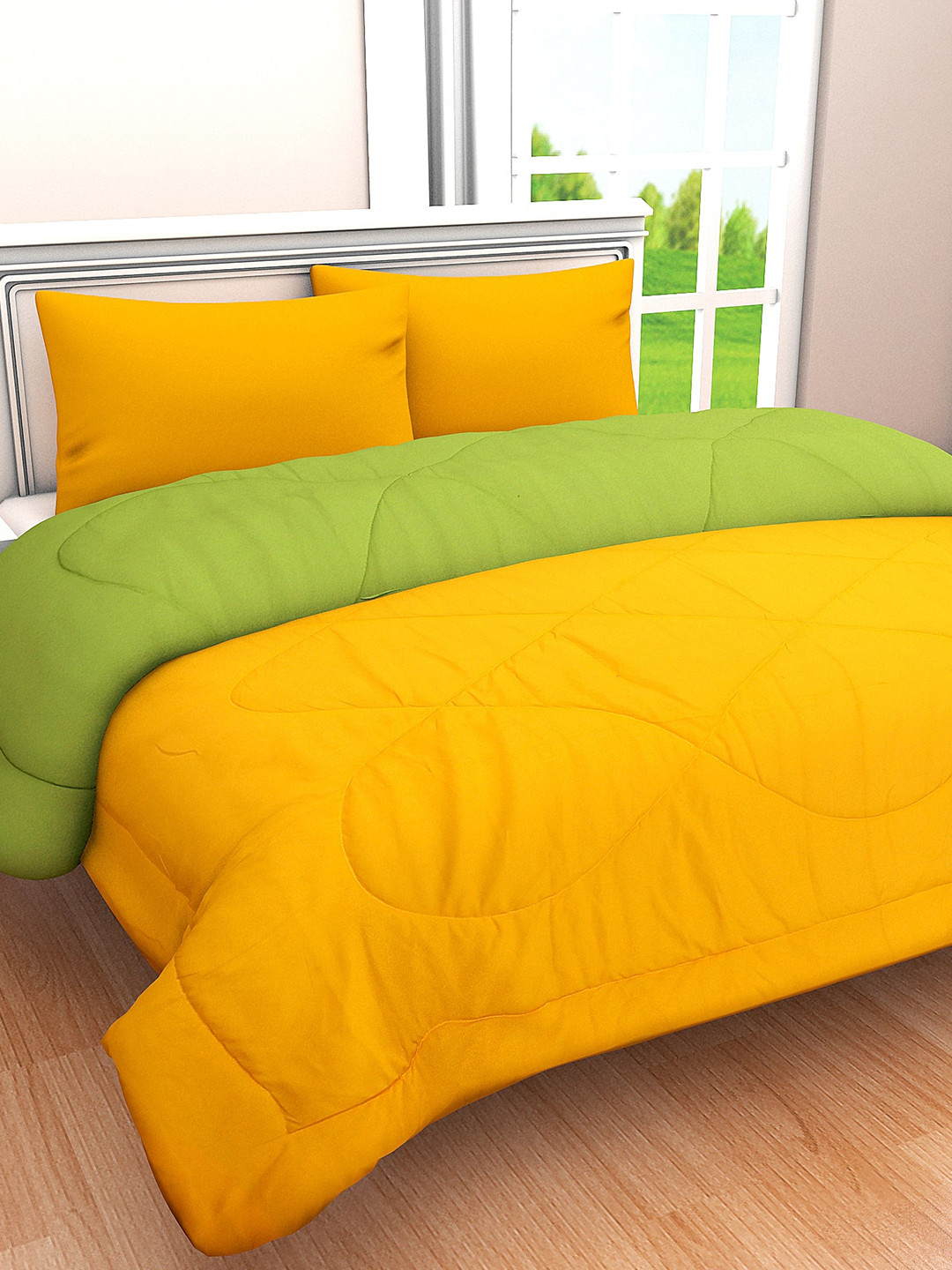 

Clasiko Yellow & Green Mild Winter 210 GSM Reversible Cotton Double Bed Comforter