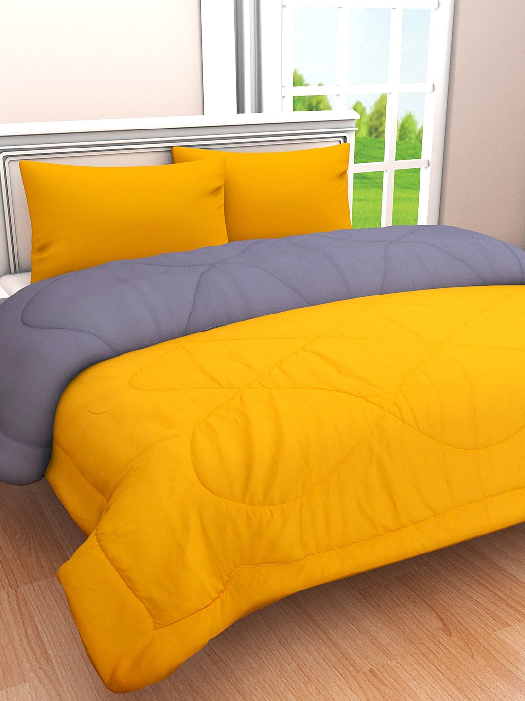 

Clasiko Yellow & Grey Mild Winter 210 GSM Double Bed Comforter