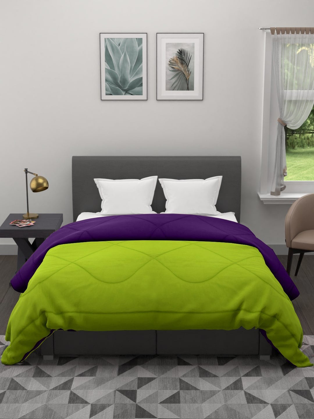 

Clasiko Green & Purple Geometric Mild Winter 210 GSM Double Bed Comforter