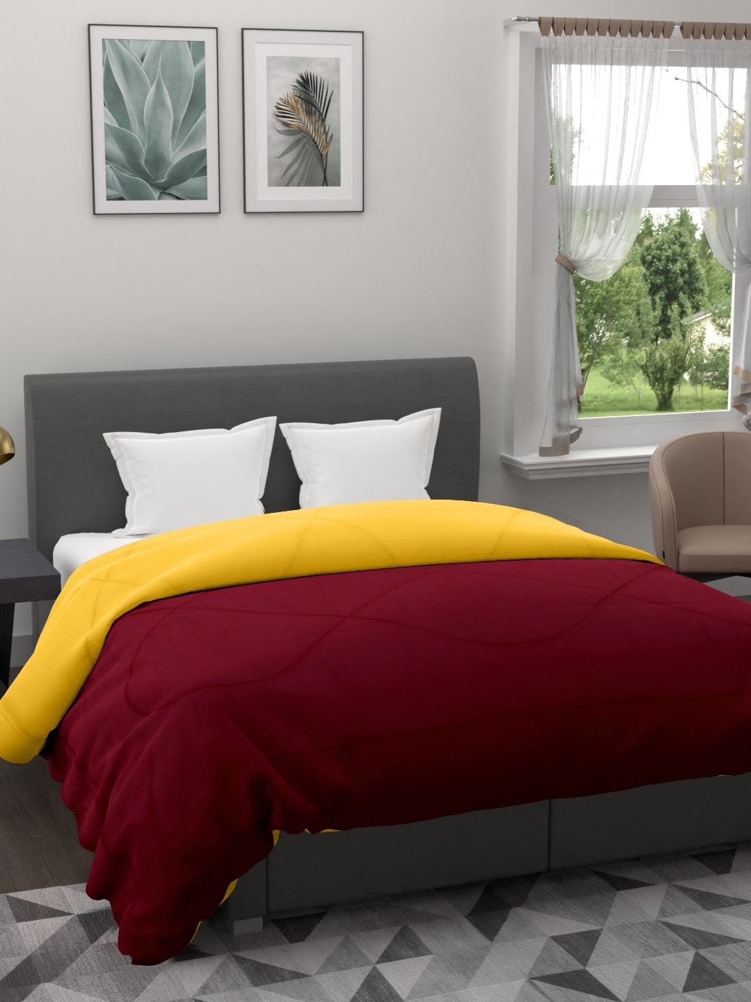 

Clasiko Maroon & Yellow Mild Winter 210 GSM Double Bed Cotton Reversible Comforter