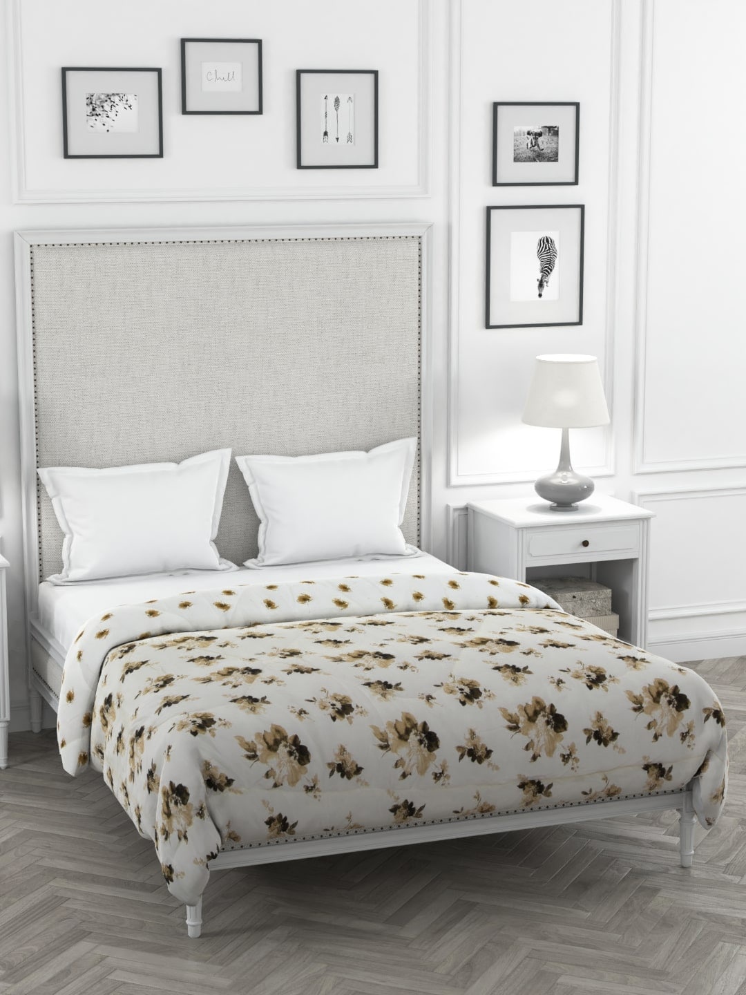 

Clasiko White & Beige Floral Mild Winter 210 GSM Double Bed Comforter