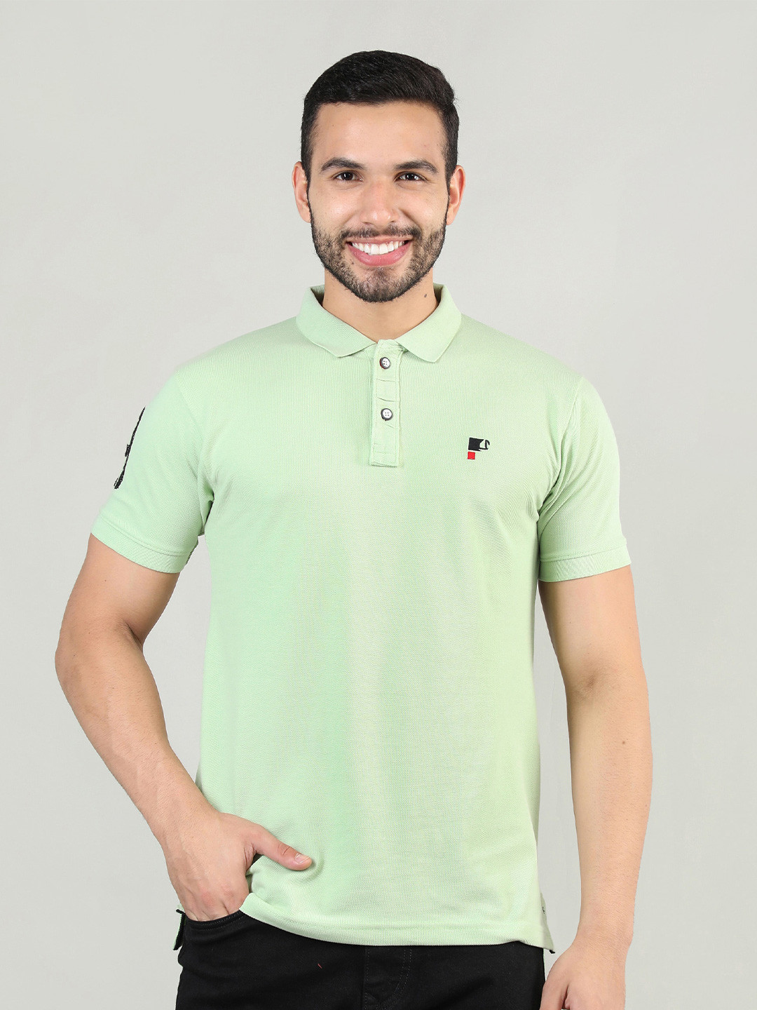 

PORTBLAIR Men Lime Green Polo Collar Slim Fit T-shirt