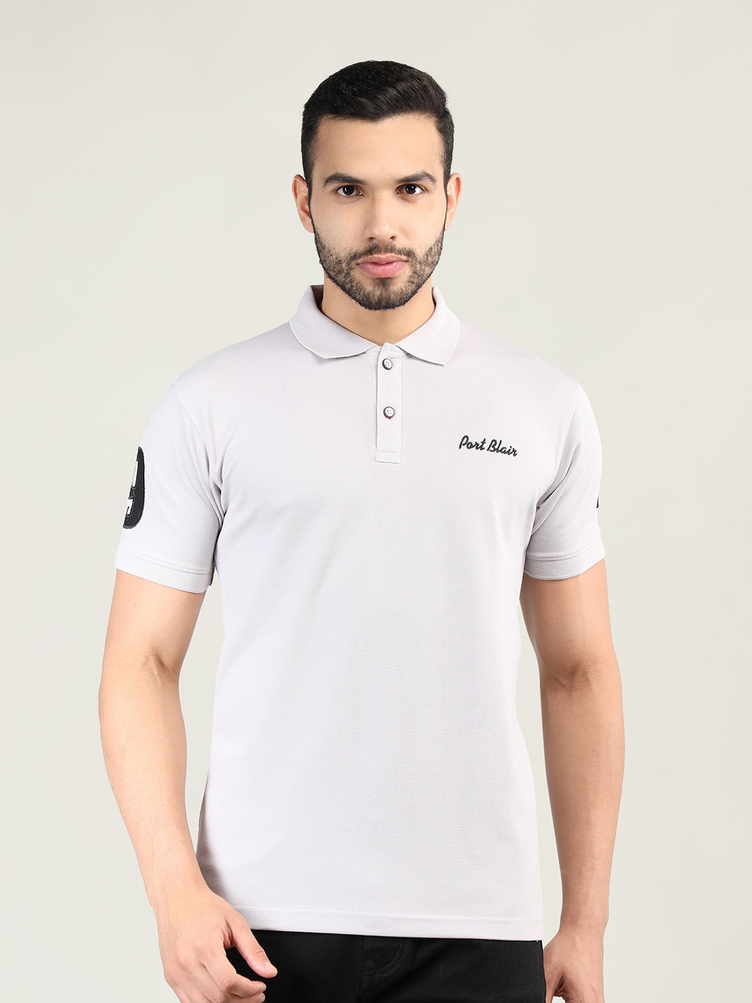 

PORTBLAIR Men Grey Polo Collar Slim Fit T-shirt
