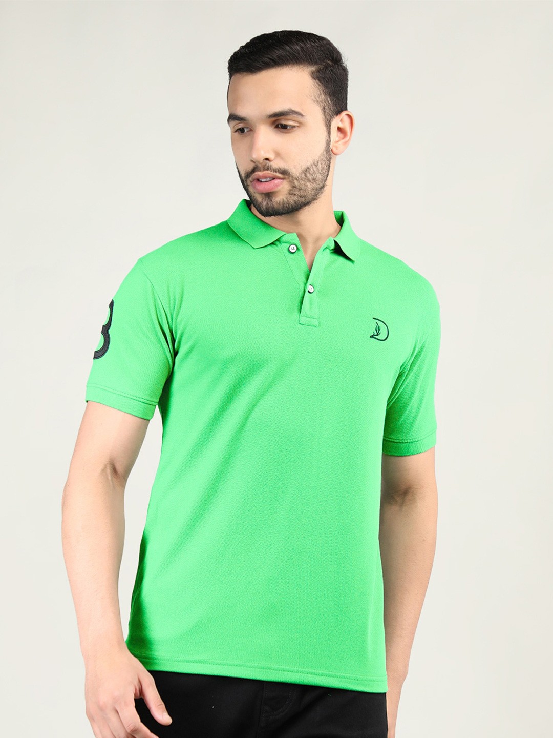 

PORTBLAIR Men Green Polo Collar Slim Fit T-shirt