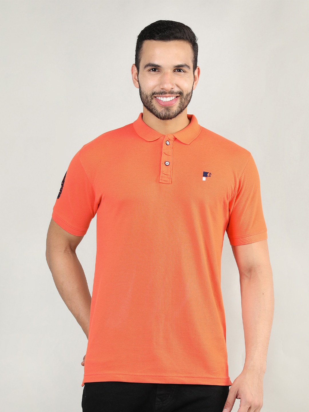 

PORTBLAIR Men Orange Polo Collar Slim Fit T-shirt