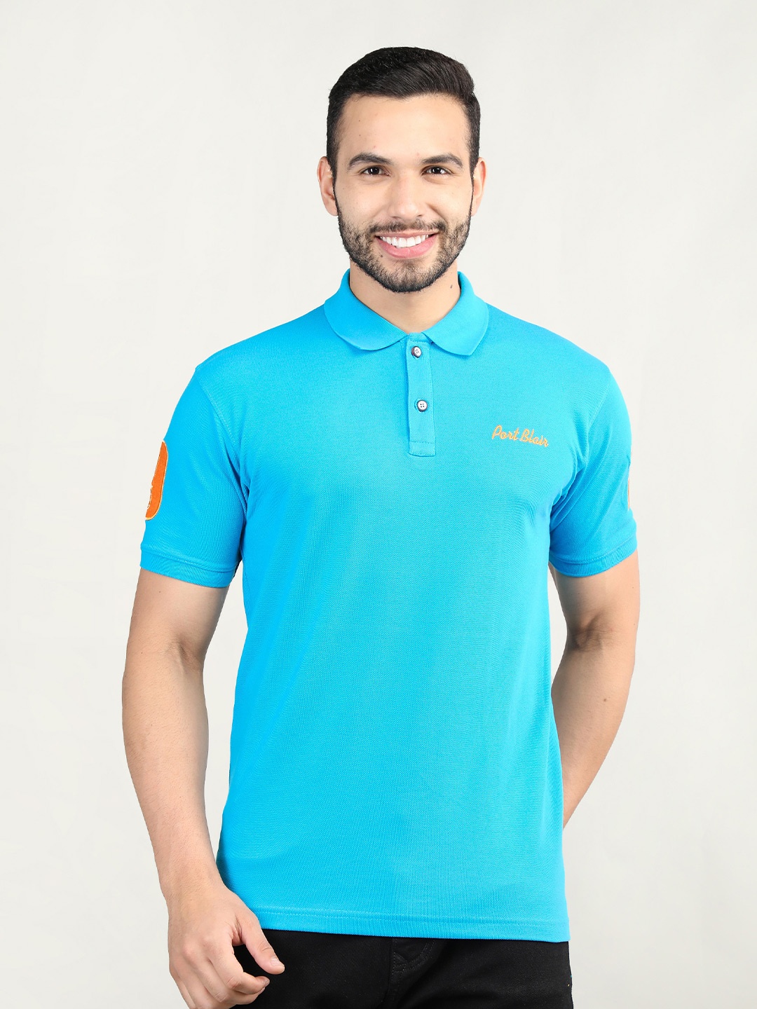 

PORTBLAIR Men Blue Polo Collar Applique Slim Fit T-shirt