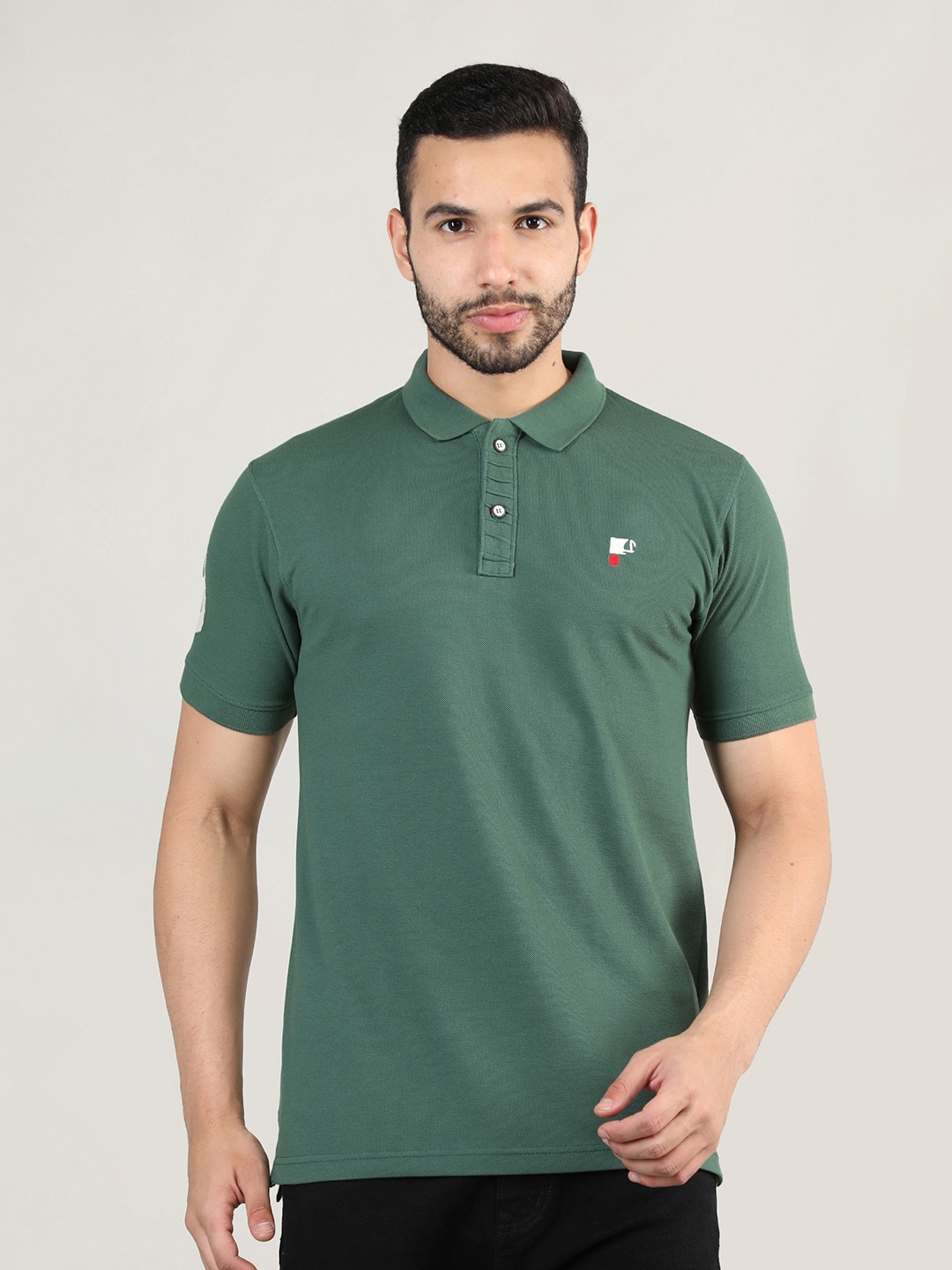 

PORTBLAIR Men Olive Green Polo Collar Slim Fit T-shirt