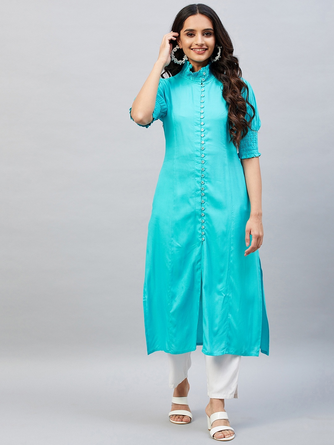 

Aaheli Women Stylised Neck Kurta, Blue