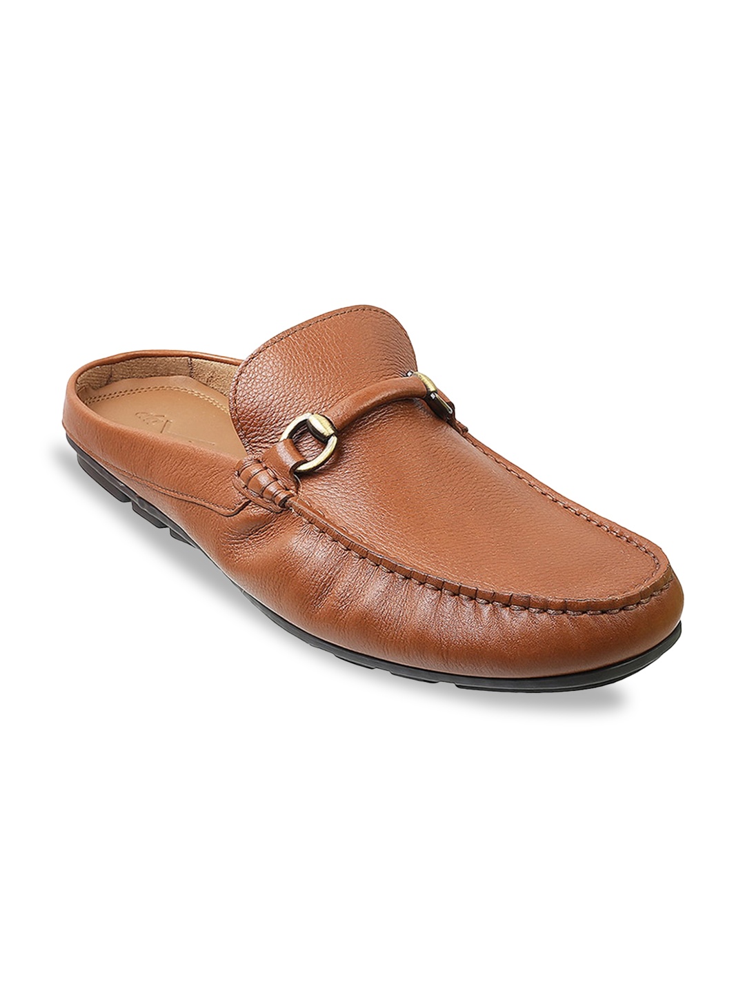 

DAVINCHI Men Tan & Black Leather Shoe-Style Sandals
