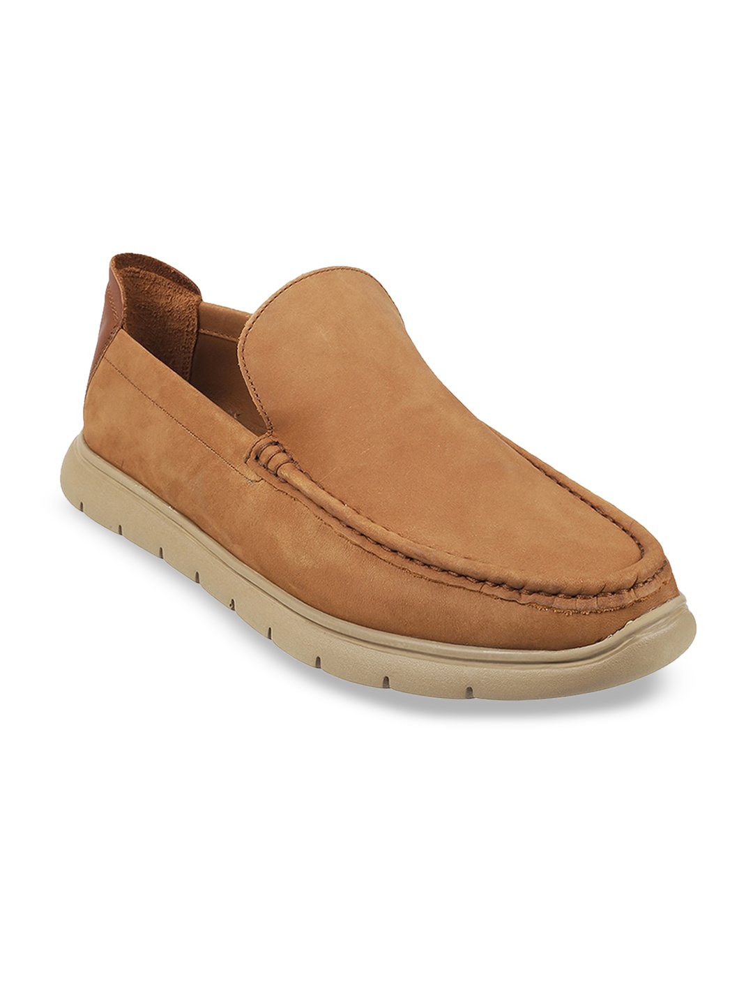 

DAVINCHI Men Tan Leather Slip-On Sneakers