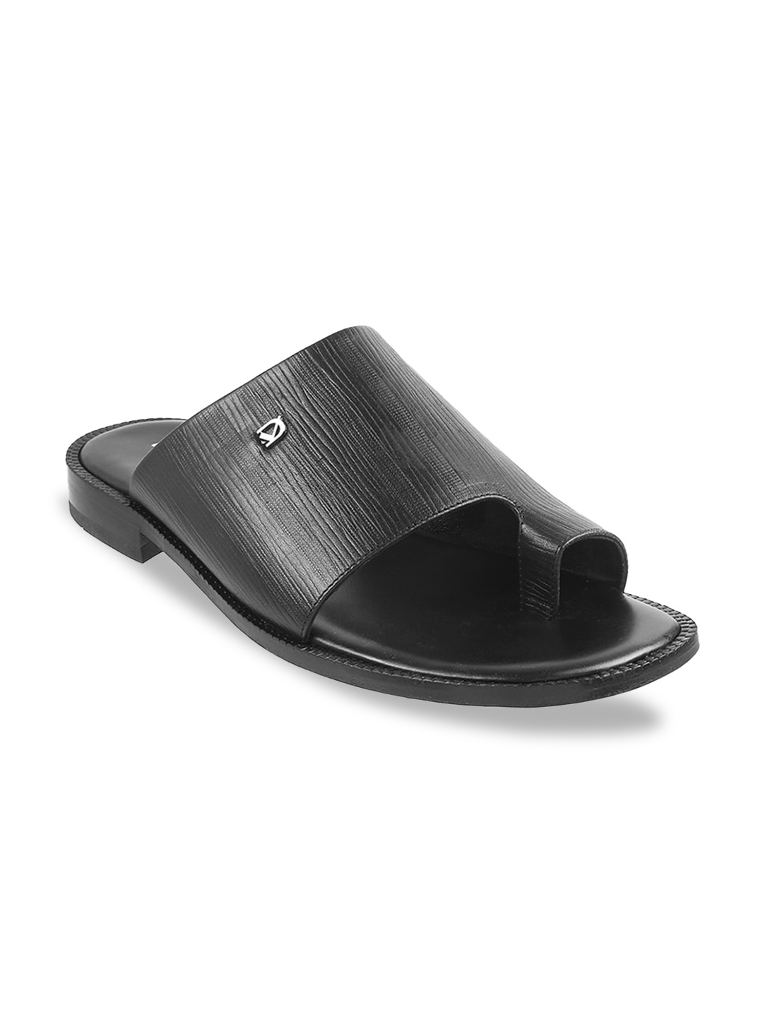 

DAVINCHI Men Black Leather Comfort Sandals
