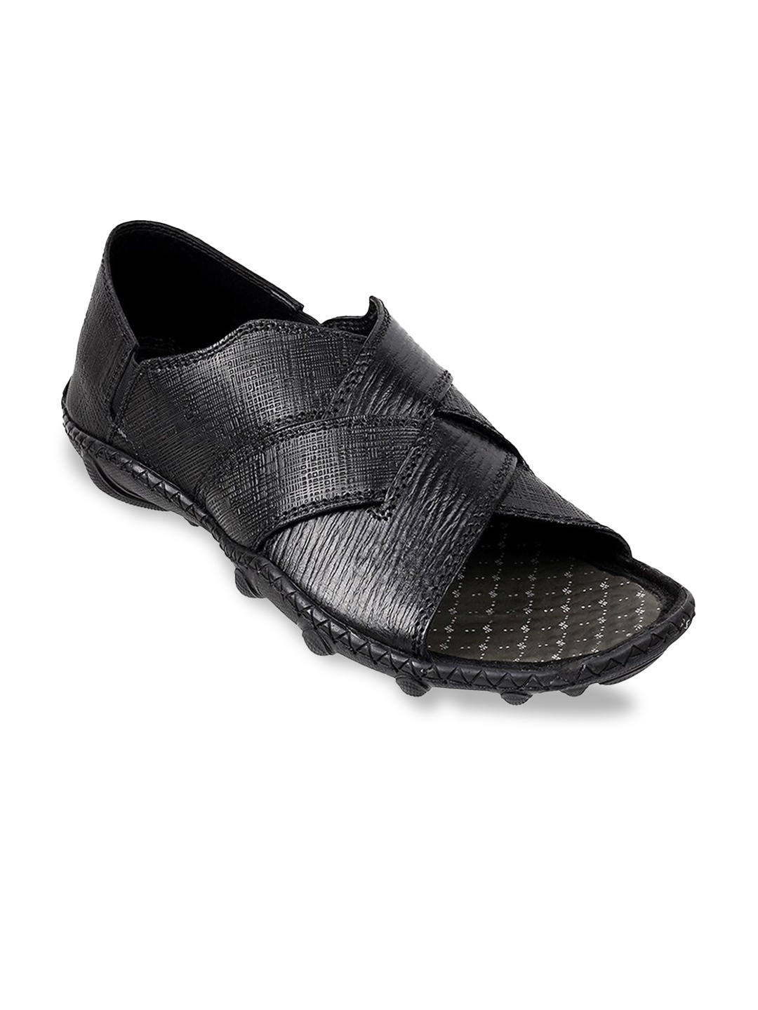 

J.FONTINI Men Black Leather Comfort Sandals