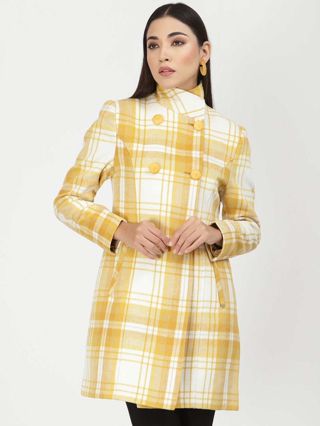 

Juelle Women Yellow & white Checked Over Coats