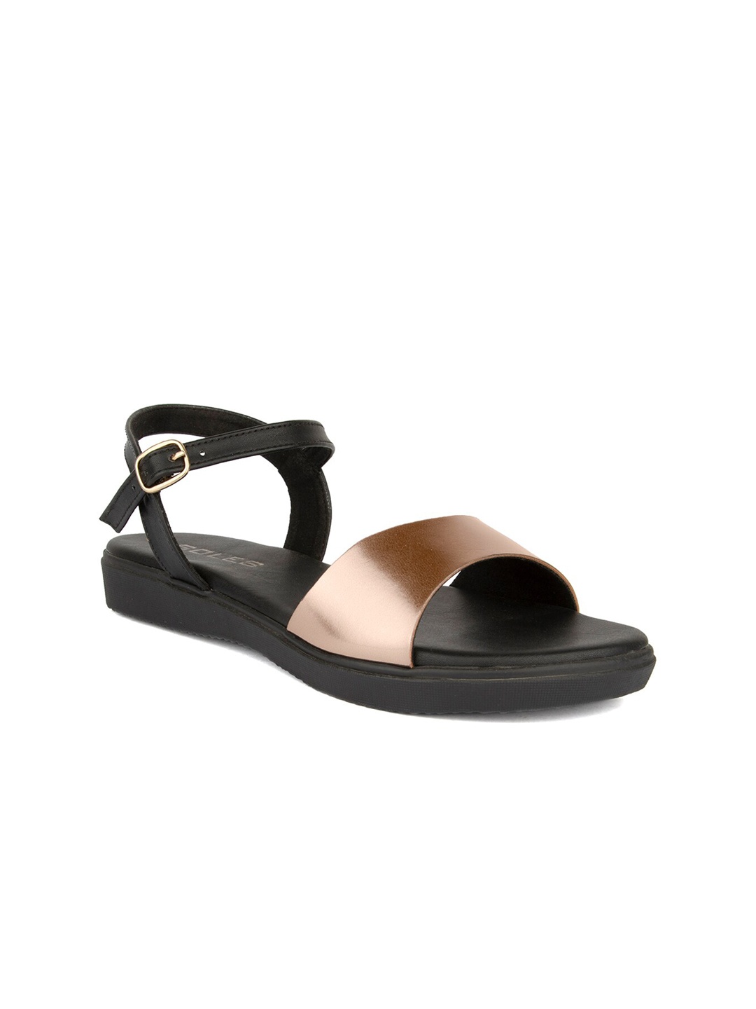 

SOLES Women Rose Gold Colourblocked Open Toe Flats with Buckles
