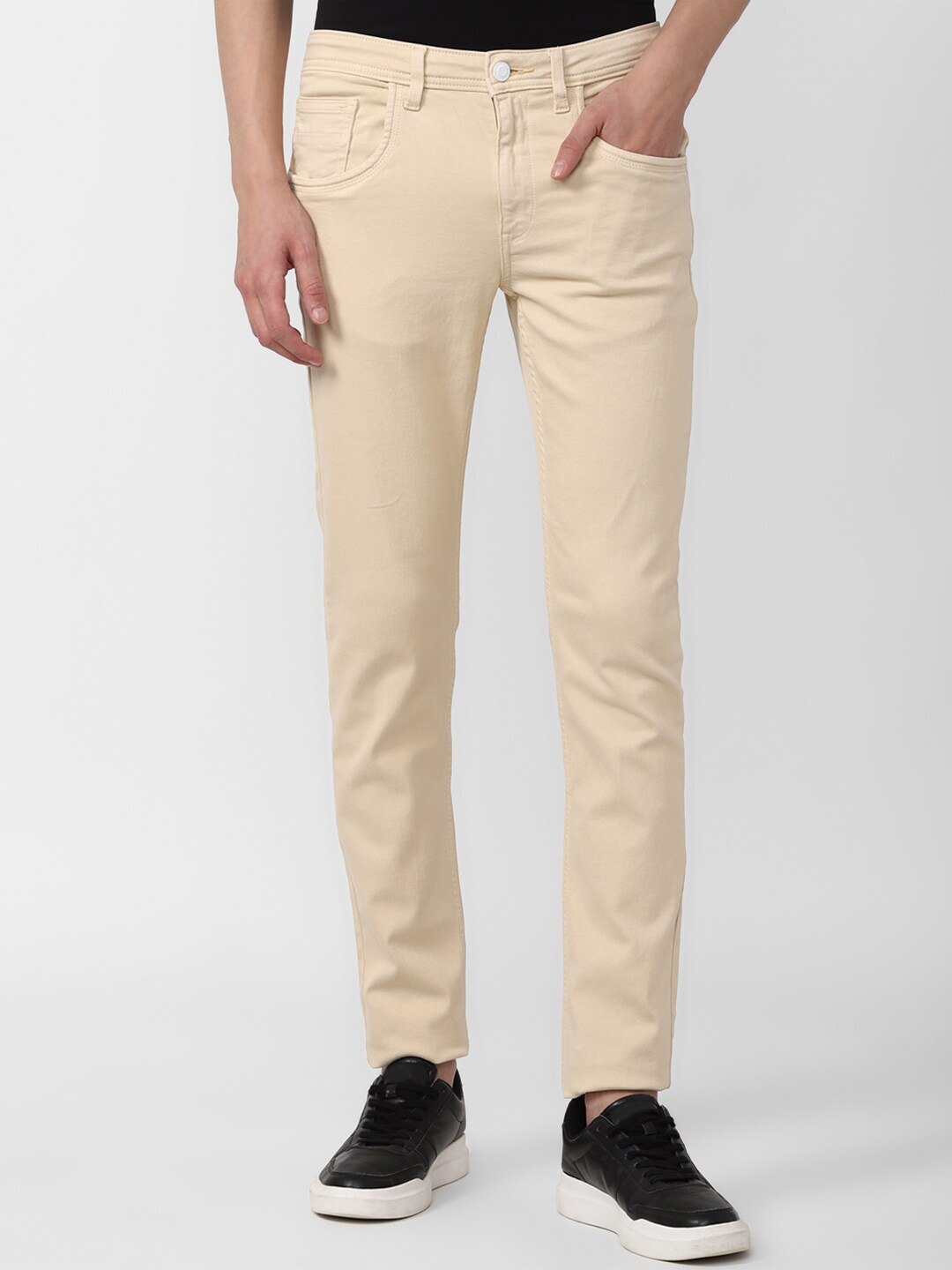 

V Dot Men Cream-Coloured Skinny Fit Cotton Jeans