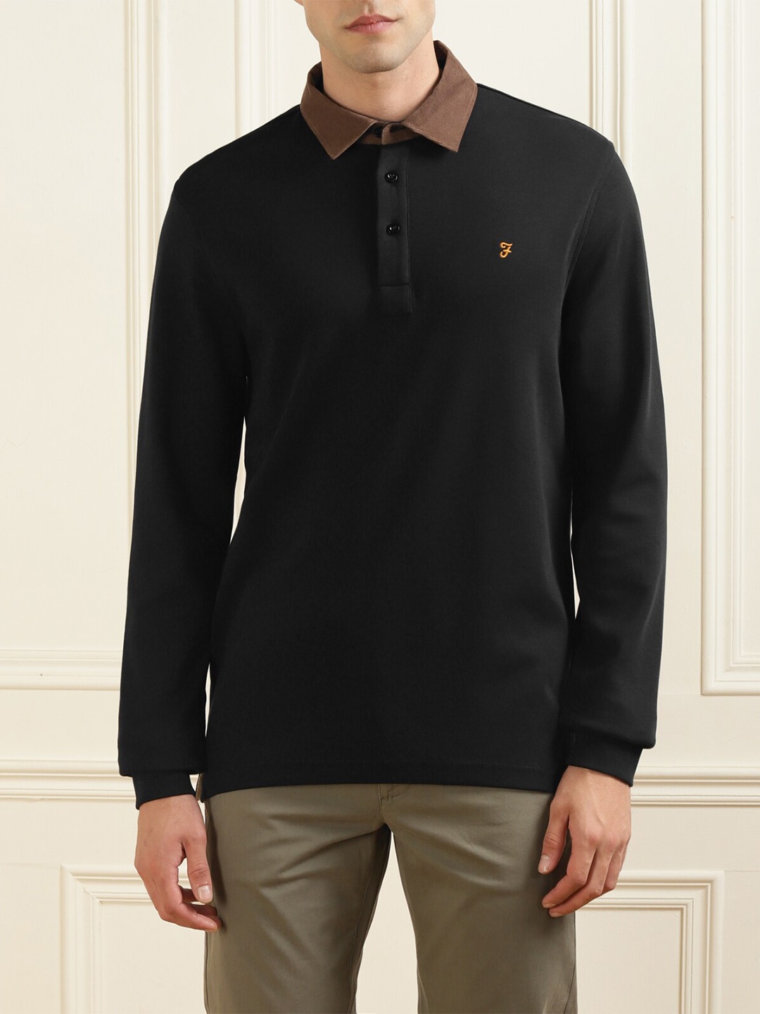 

Farah Men Black Polo Collar Pure Cotton T-shirt