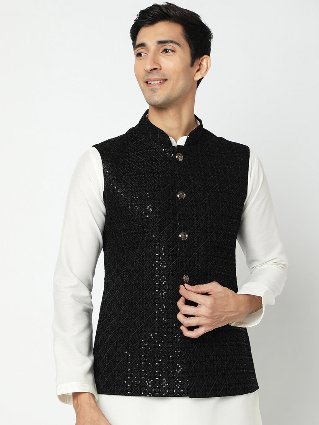 

Ethnicity Men Black AW-22 Open Front Jacket