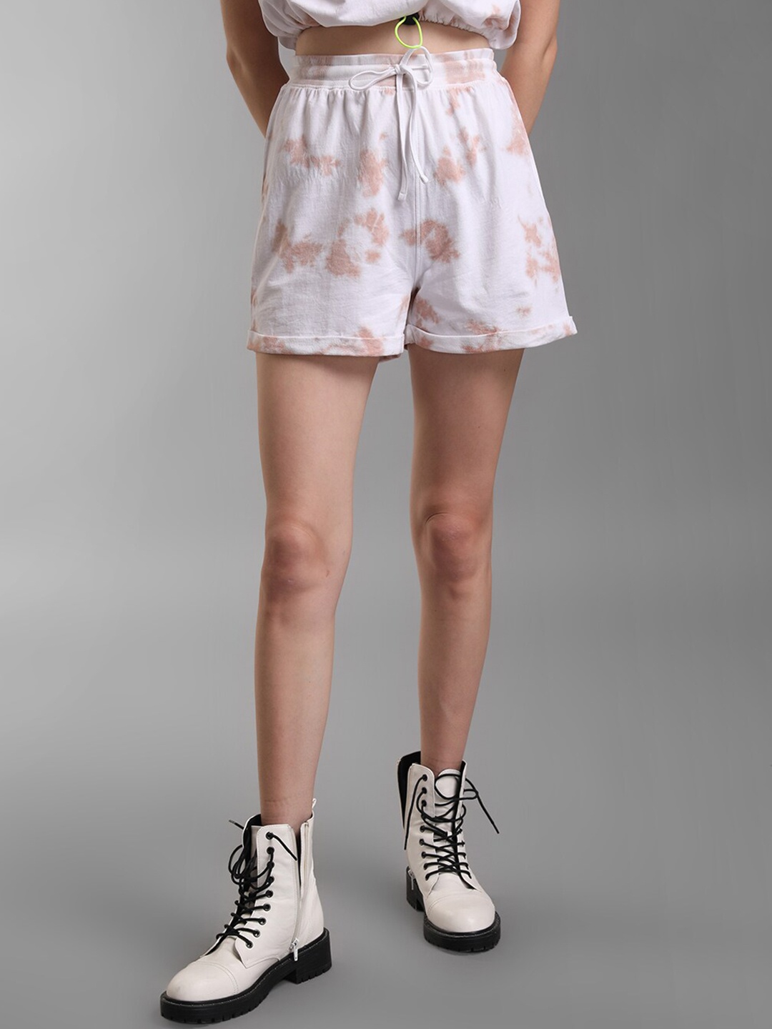 

KZ07 By Kazo Cotton Floral Printed High-Rise Shorts, Beige
