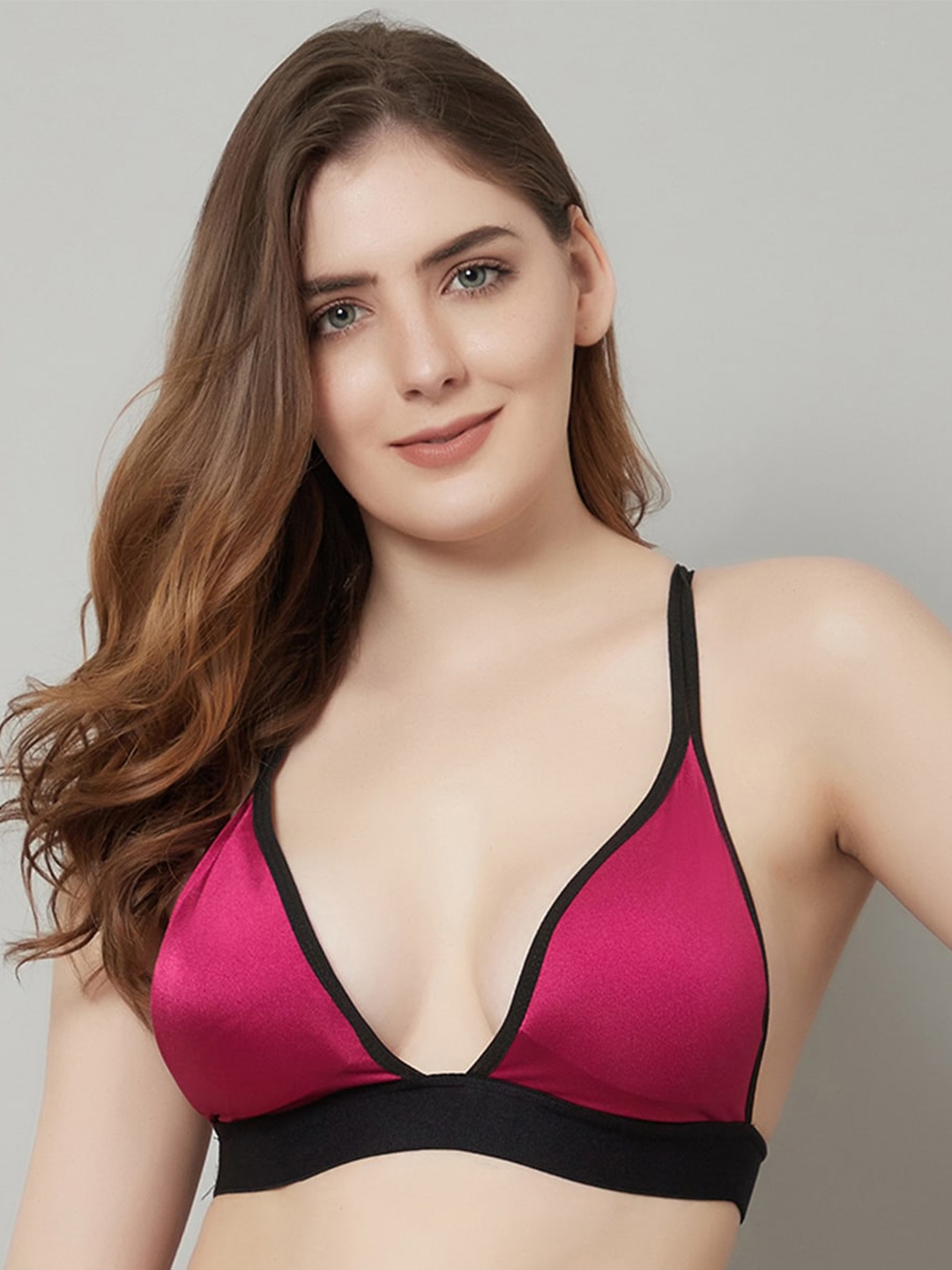 

PrettyCat Pink & Black Non Wired Lightly Padded Bra